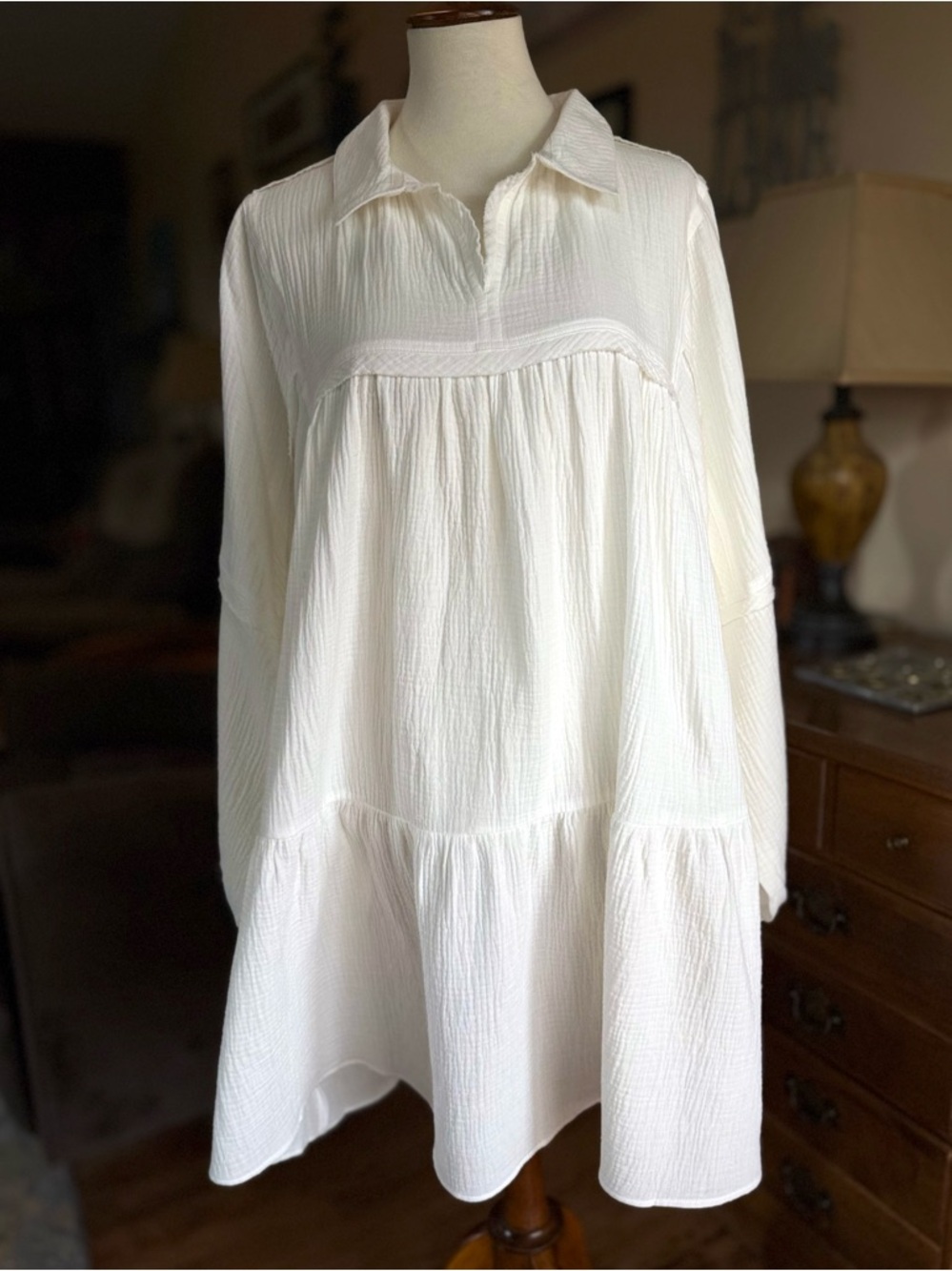 NWT CES FEMME JOHNNY
COLLAR BALLOON SLEEVE MINI
DRESS COTTON - Picture 2 of 4